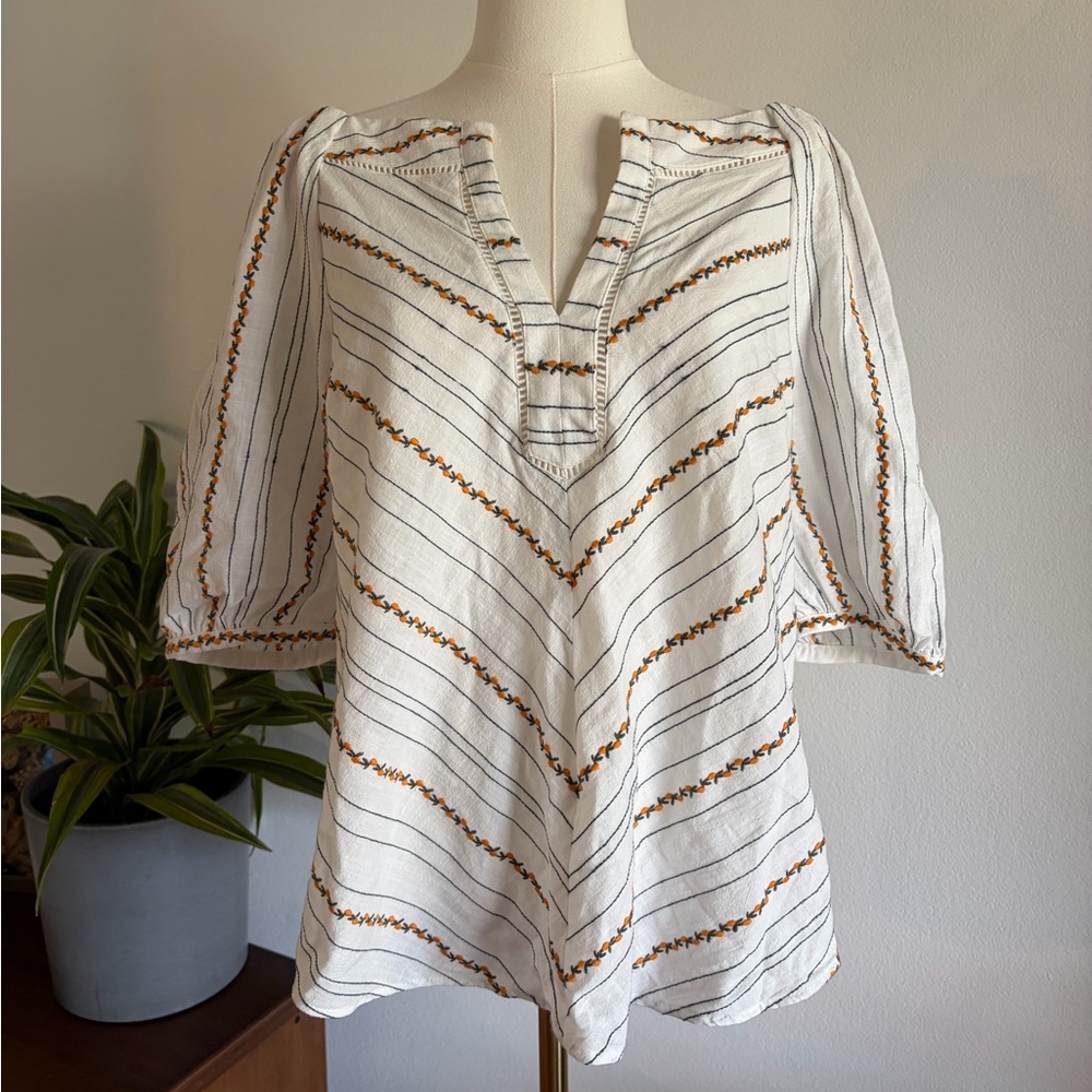 Anthropologie Maeve Women's Peasant Top Size 14 Embroidered Boho Floral